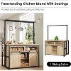 Jojoka Wooden Kitchen Island with Power Outlet, Coffee Bar Table with Sliding Barn Door and Open Shelf,Natural - 3 of 4