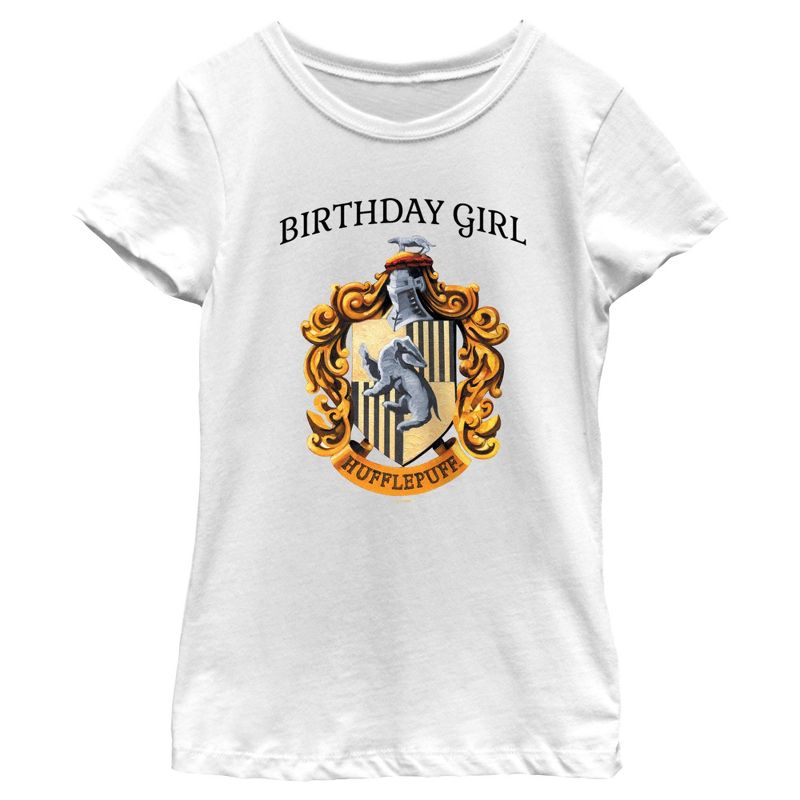 Girl's Harry Potter Hufflepuff Crest Birthday Girl T-Shirt, 1 of 5