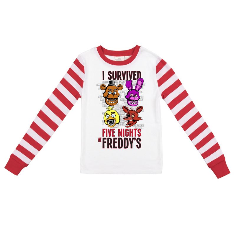 Five Nights At Freddy's Youth Boy's Red & White Striped Long Sleeve Shirt & Sleep Pant Set, 2 of 5