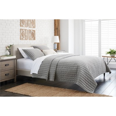 King Charcoal Cotton Velvet Channel Stitch Quilt