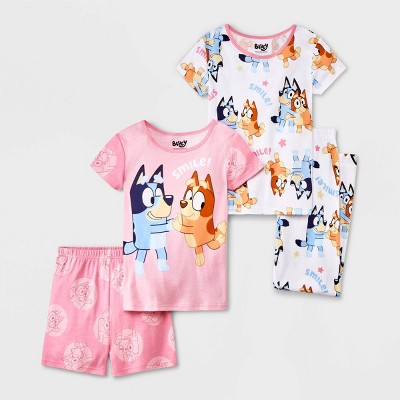 Bluey 2 Piece Short Sleeve Top & Legging Set - White/Pink 4T