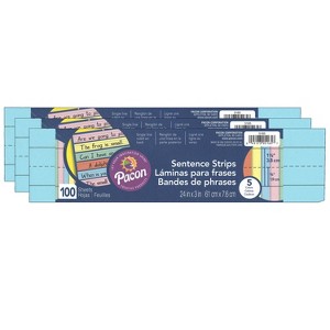 Pacon® Sentence Strips, 5 Assorted Colors, 1-1/2" Ruled, 3" x 24", 100 Strips Per Pack, 3 Packs - 1 of 2