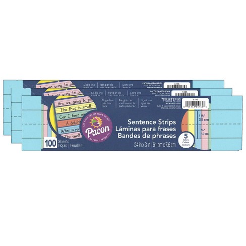 Pacon® Sentence Strips, 5 Assorted Colors, 1-1/2" Ruled, 3" x 24", 100 Strips Per Pack, 3 Packs - image 1 of 2