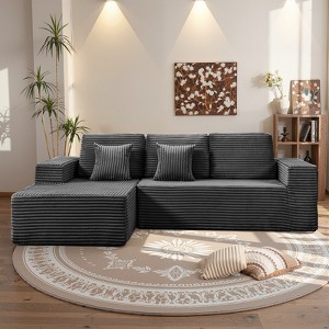Belord 108" Cloud Sectional Couch with L-Shape Chaise, Plush Corduroy Fabric Upholstered Couches Modern Modural Sofa, No Assembly Required - 1 of 4