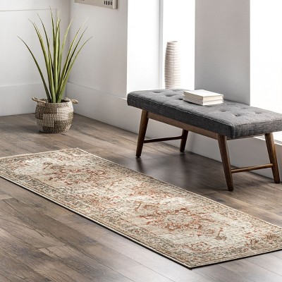 Beige Medallion Synthetic Runner Rug 2'6" x 8'