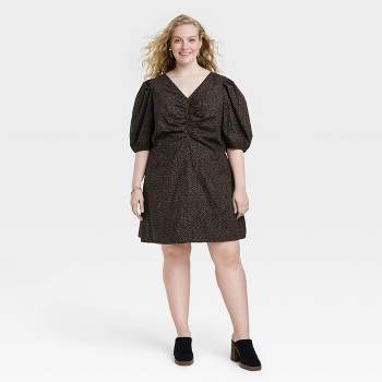 Women's Elbow Puff Sleeve Ruched Mini Dress - Universal Thread™