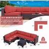 ALAULM Patio Furniture Set 7 Pieces Outdoor Sectional Rattan Sofa Set Brown Manual Wicker Patio Conversation Set with Red Cushions - 2 of 4
