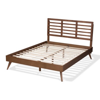 Walnut Brown King-Sized Wood Frame Upholstered Bed with Headboard