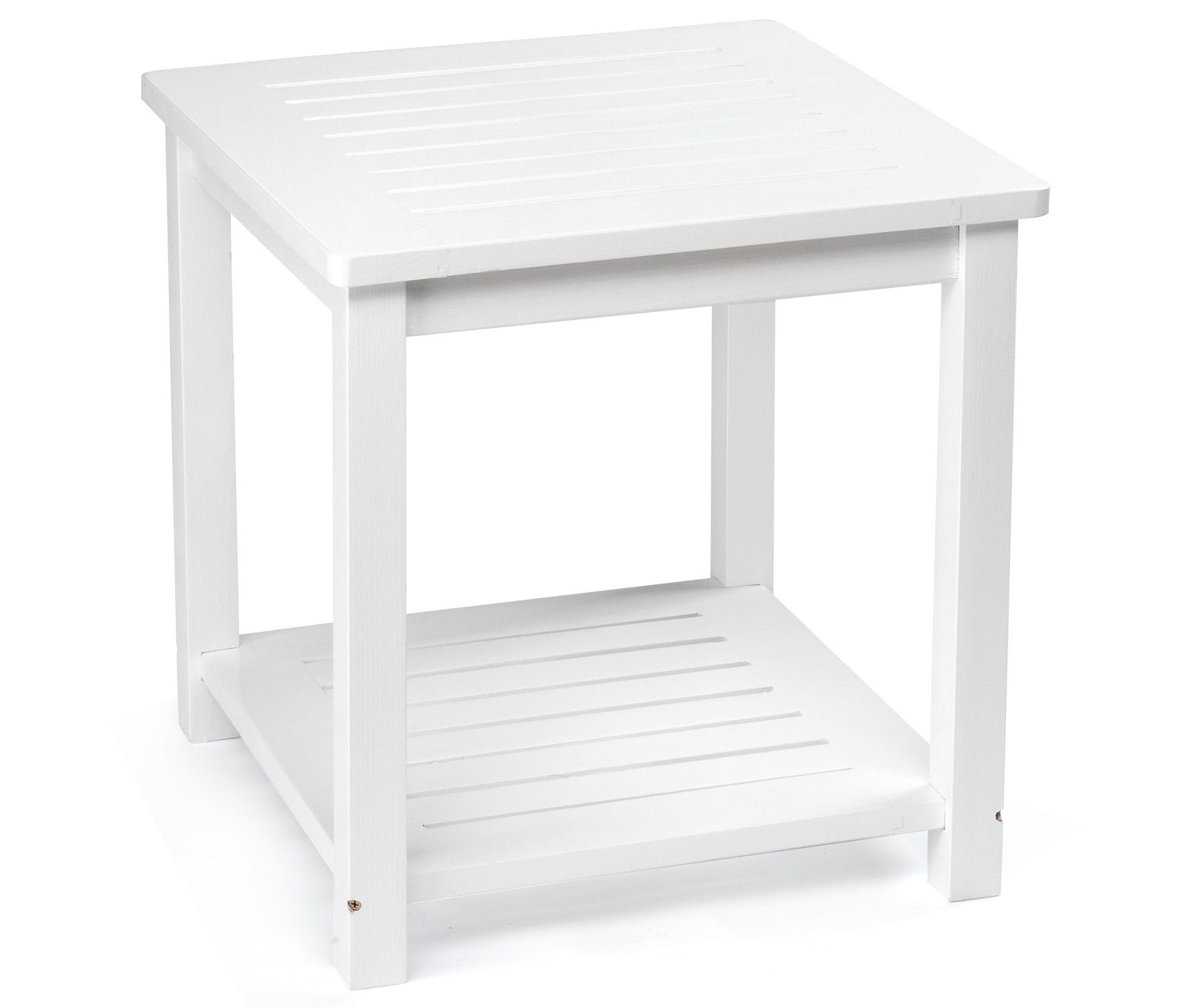 Karl Home | White Square Double-Layer Solid Wood Patio Side Table