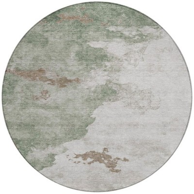 HomeRoots 8' Artichoke Green And Linen Round Abstract Washable Indoor Outdoor Area Rug