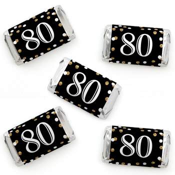 Big Dot of Happiness Adult 80th Birthday - Gold - Mini Candy Bar Wrapper Stickers - Birthday Party Small Favors - 40 Count