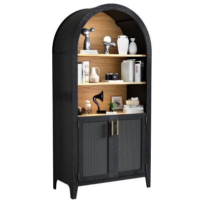 FURNIinspire Decorative Storage Cabinets High-Arched With Two Doors Three Shelves Simple Texture Design For Living Room, Black, 30.7"*15.4"*63.2"
