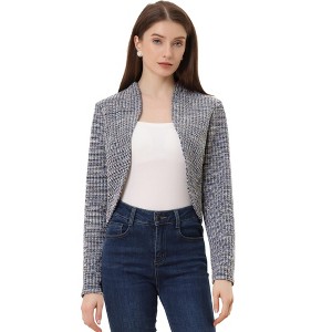 Allegra K Women's Elegant Cardigan Plaid Open Front Office Shrug Long Sleeve Cropped Bolero Top - 1 of 4