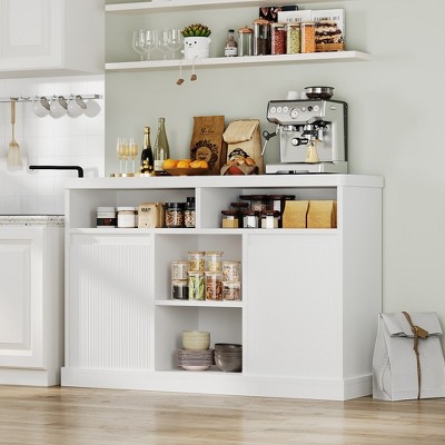 Modern Buffet Cabinet with Storage, Fluted Sideboard Cabinet with 2 Doors, White Accent Coffee Bar Cabinet with Adjustable Shelves for Kitchen Room