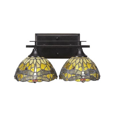 Toltec Lighting Uptowne 2 - Light Vanity in  Dark Granite with 7" Amber Dragonfly Art Glass Shade