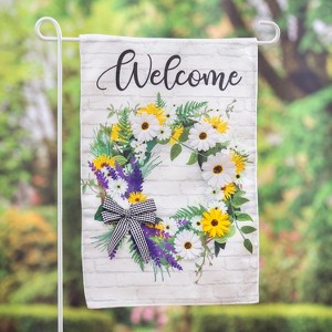 Evergreen Daisy Wreath Garden Burlap Flag 12.5 x 18 Inches Indoor Outdoor Decor - 1 of 4