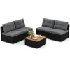 Costway 5 Piece Outdoor Furniture Set with Seat & Back Cushions Acacia Wood Tabletop Blue/Black - 2 of 4