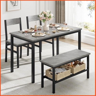 Dining Table Set for 4, Modern Kitchen Table with 2 Chairs and Bench , 4-Person Dining Room Table Set