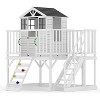Kids Outdoor Playhouse with Climbing Wall,2 Story Wooden Playhouse with Sandbox - 3 of 4
