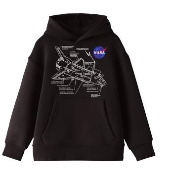 NASA Space Shuttle White Line Schematics Youth Boys Black Hooded Sweatshirt