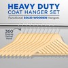 SereneLife 60-Pack Natural Wood Hangers – Heavy Duty Suit Hanger Set with 360° Swivel Hook - 2 of 4