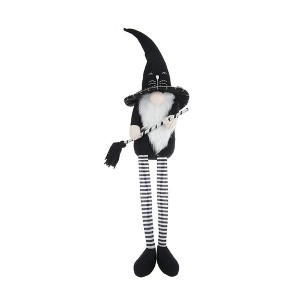 NAYSAYE Party Decoration and Accessories Fabric Sitting Gnome Figurine with Broomstick for Halloween Decor, Black and White, 4.3"*4"*26.8" - 1 of 4