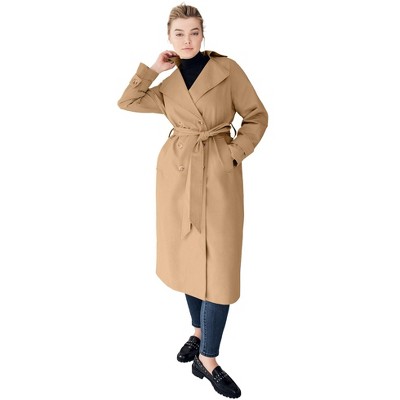 ellos Women's Plus Size Double-Breasted Belted Trench Raincoat