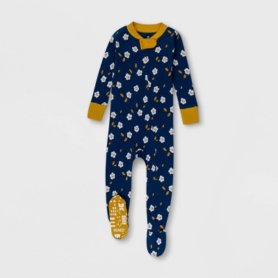 Honest Toddler Girls' Falling Flowers Footed Pajama - Navy 12M