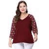 Agnes Orinda Women's Plus Size Top Raglan Floral Print V Neck 3/4 Sleeve Peasant Blouse - 2 of 4
