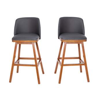 Flash Furniture Julia Set of 2 Transitional Upholstered Barstools with Nailhead Trim and Solid Wood Frames