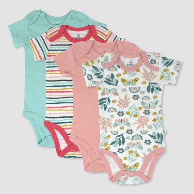 Image of Honest Baby 4pk Organic Cotton Butterfly Print Short Sleeve Bodysuit - 3-6M