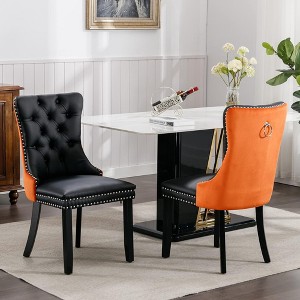 QingMoon Dining Chairs Set of 2, PU Leather and Velvet Kitchen Chairs with Tufted Back and Nailed Trim for Dining Room, Living Room - 1 of 4