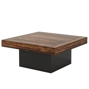 35.4in Farmhouse Square LED Coffee Table ¨C Rustic Brown Modern Center Table Top & Black Base, Low Cocktail Table for Living Room Entertainment - 1 of 1