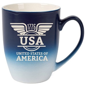 100 North United States of America 10 Ounce Navy Blue and White Two Toned Ombre, Comfortably Fits Your Hands, Ceramic Tea Coffee Cup Mug, USA United - 1 of 1