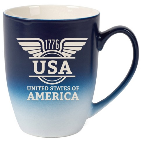 100 North United States of America 10 Ounce Navy Blue and White Two Toned Ombre, Comfortably Fits Your Hands, Ceramic Tea Coffee Cup Mug, USA United - image 1 of 1