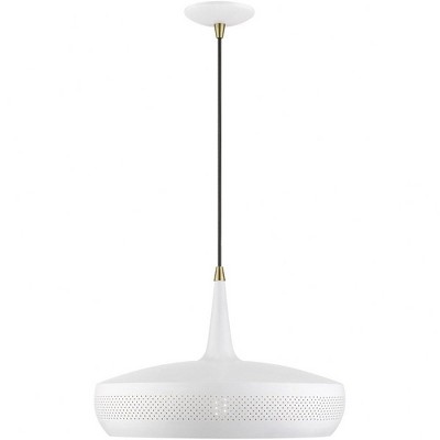 Banbury Chic White Aluminum Pendant with Gold Interior and Antique Brass Accents