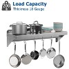 12" x 24" Stainless Steel Wall Mounted Pot Rack Shelf with 5 Hooks, Stainless Steel Shelf, Commercial Wall Mounted, Easy to Clear - 3 of 4