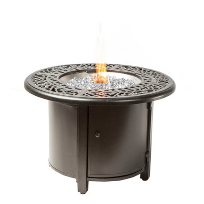 Kinase Cast Aluminum Round Gas Fire Pit/Chat Table w/Glacier Ice Firebeads - Alfresco Home LLC