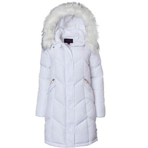 Sportoli Women Quilted Long Winter Coat Fur Trim Plush Lined Hood Puffer Jackets - 1 of 4