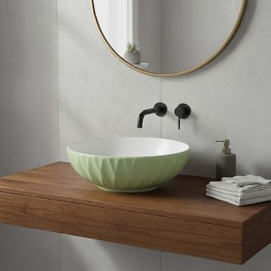 16" Round Ceramic Vessel Bathroom Sink – Modern Textured Bowl Design - 1 of 4