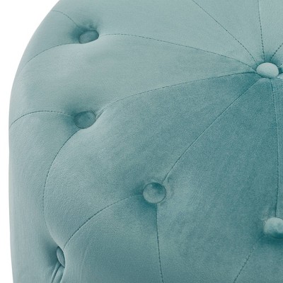 Teal Velvet Tufted Round Ottoman with Gold Base