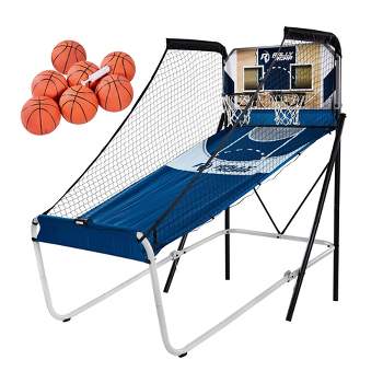 Lancaster Gaming Company Rally and Roar Foldable Premium Home Dual Shot Basketball Arcade Game Table with LED Scoring System and Sound Effects, Blue