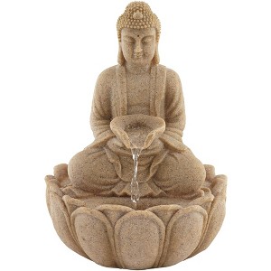 Calm Buddha 14" High Small Indoor Outdoor Decor Sand Stone Tabletop Fountain with Light LED Waterfall Outside Garden Patio - 1 of 4