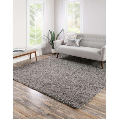8' Square Cloud Gray Synthetic Shag Area Rug