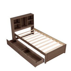 NicBex Twin Size Platform Bed Frame with Built-in USB Ports,Bookcase Headboard and 2 Drawers for Adults/Boys/Girls - 1 of 4