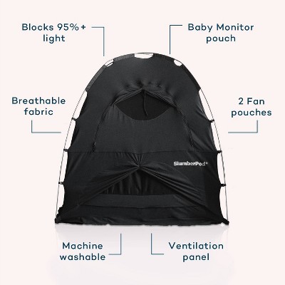 Black Portable Blackout Sleep Tent with Fan for Babies and Toddlers
