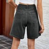 BLUEMING Womens Baggy Jean Shorts Button High Waist Stretchy Loose Trendy Casual Denim Shorts with Pockets - 2 of 4