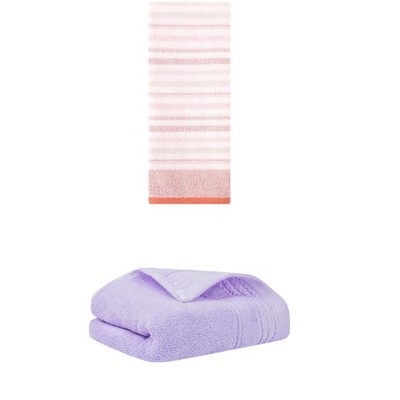 REGALWOVEN Striped Pattern Quick Drying Hand Towels for Bathroom 14" x 30"/13" x 27" 2 Pcs