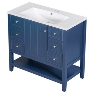 ChicFurnit Bathroom Storage Cabinets Bathroom Floor Storage Cabinet Functional Bathroom Cabinet with Drawer for Bathroom, Blue, 36.02"*18.31"*33.6" - 1 of 4