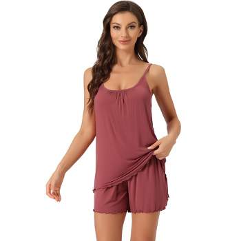 cheibear Women's Loungewear Solid Color Ruffle Trim Camisole Tops with Shorts Pajama Sets